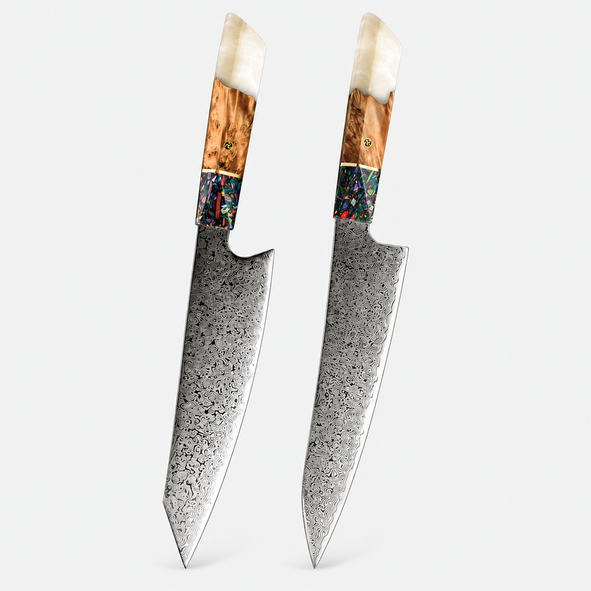Trio Ivoire — 3 couteaux Damas et coffret