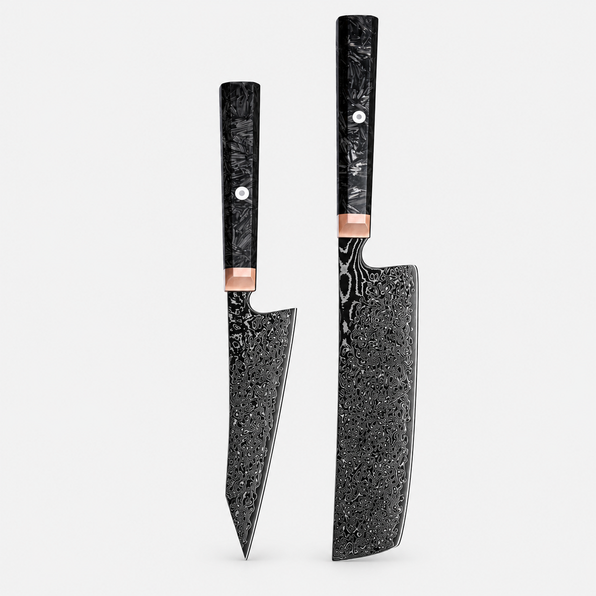 Carbone Cuivré — 5 couteaux Damas et coffret