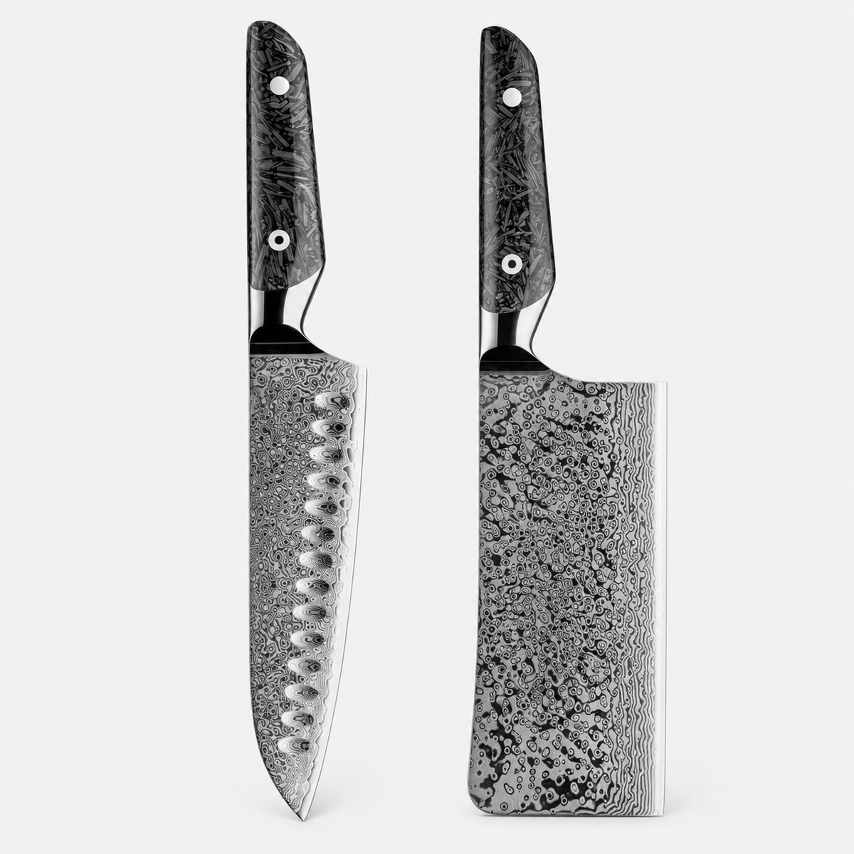 Carbone Intégral — 7 couteaux Damas et coffret