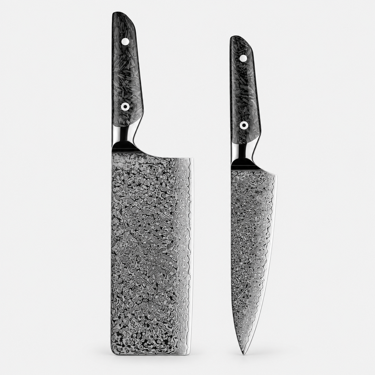 Carbone Intégral — 7 couteaux Damas et coffret