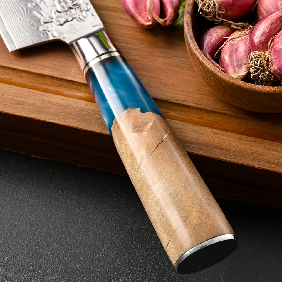 Couteau de chef Azur Martelé — 20,3 cm — détail et mise en situation