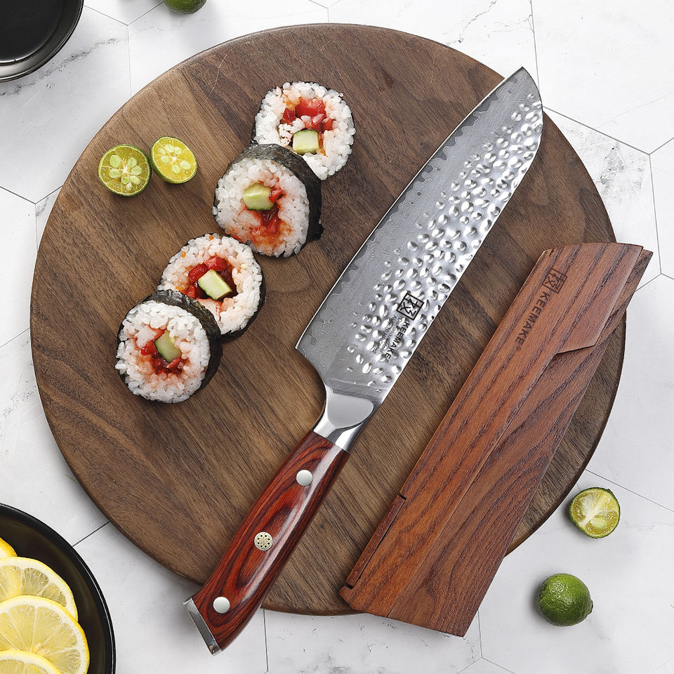 Santoku Acajou — 17,8 cm — détail et mise en situation