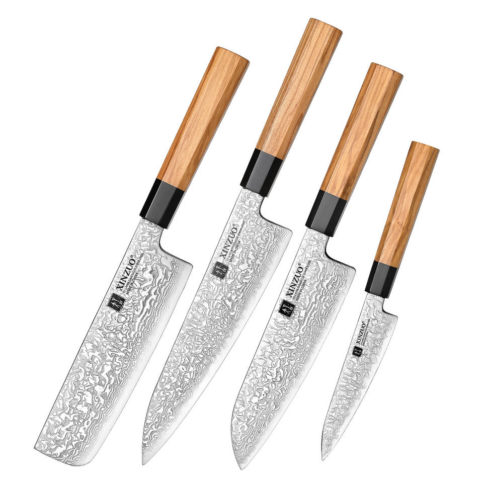 Coffret Olivette — 4 couteaux Damas — contenu complet
