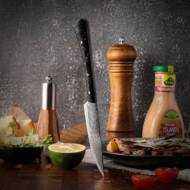 Table Bois Sombre — 4 couteaux à steak Damas