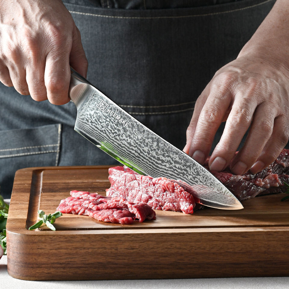 Couteau de chef Olivier Damas — 20,3 cm — détail et mise en situation