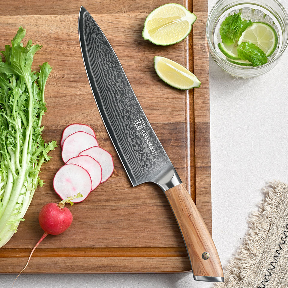 Couteau de chef Olivier Damas — 20,3 cm — détail et mise en situation