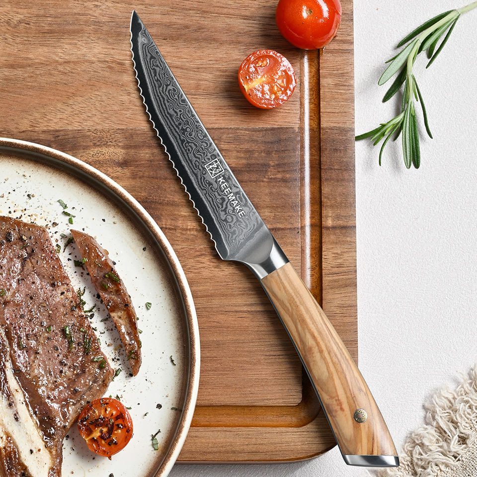 Couteau à steak Olivier Damas — 11,4 cm — détail et mise en situation