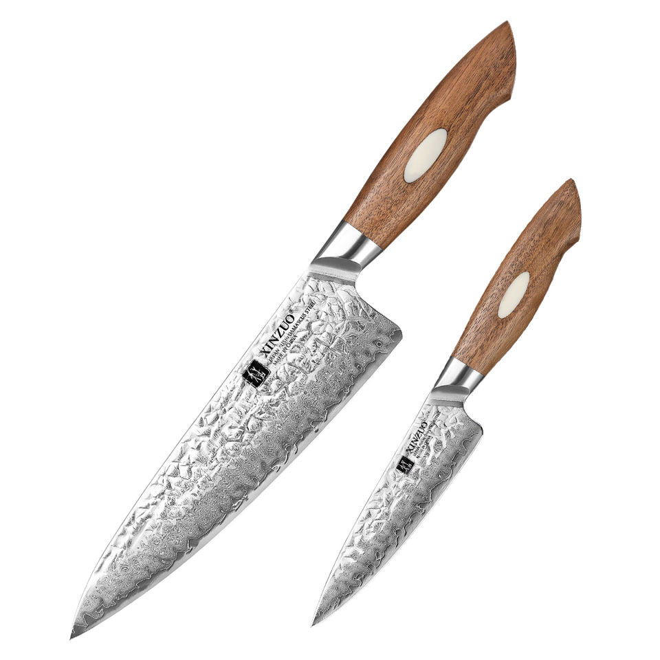 Duo Noyer — 2 couteaux Chef & Utilitaire — contenu complet