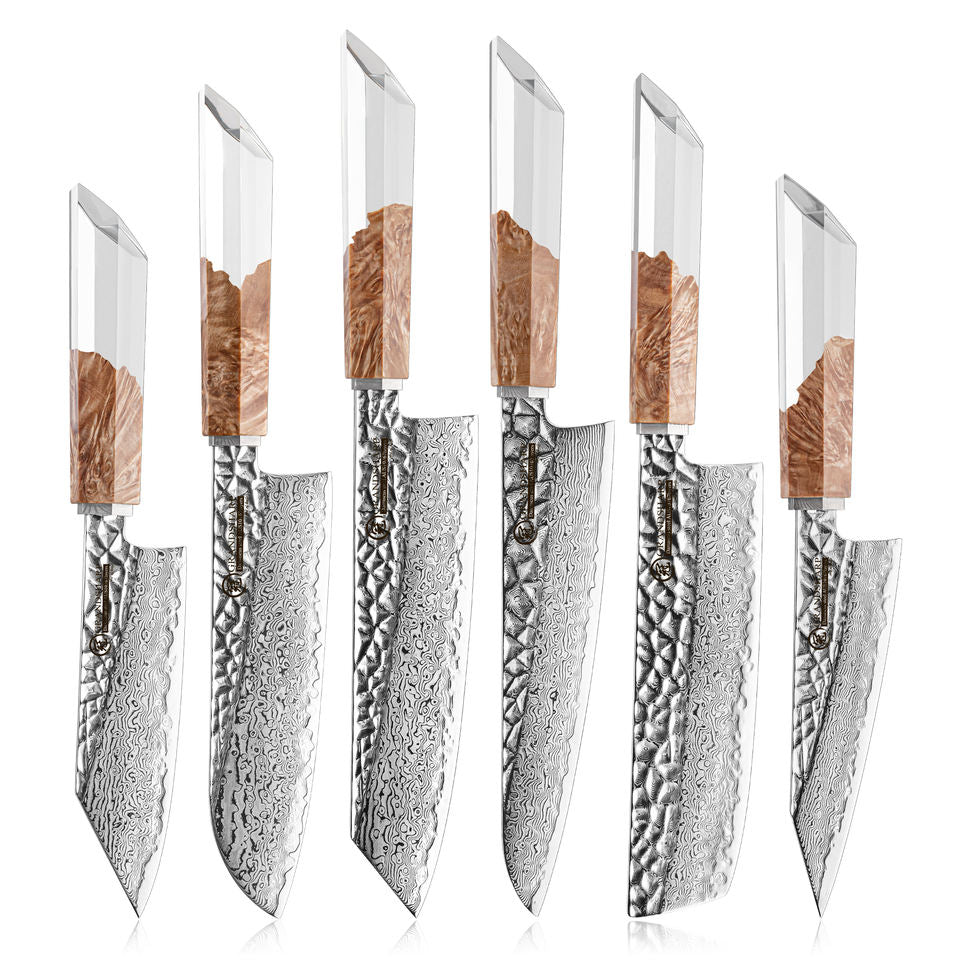 Cristal de Bois — 6 couteaux Damas et coffret