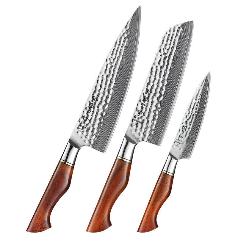 Trio Rubis — 3 couteaux Damas — contenu complet