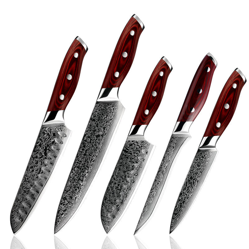 Coffret Grenat — 5 couteaux Damas