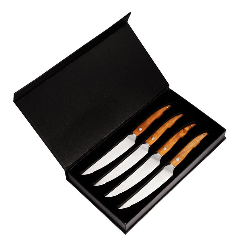 Table Olive Classique — 4 couteaux à steak et coffret