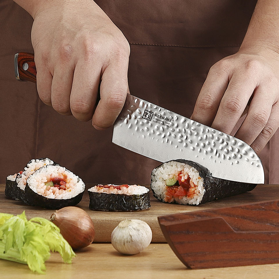 Santoku Acajou — 17,8 cm — détail et mise en situation