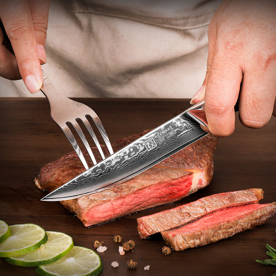 Couteau à steak Noir Riveté — 12,7 cm — détail et mise en situation
