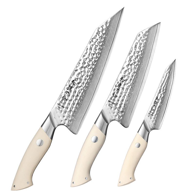 Trio Épure — 3 couteaux Damas — contenu complet