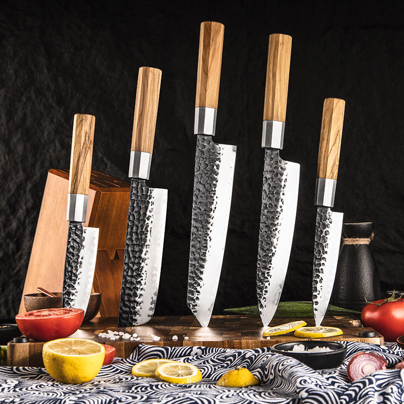 Olive Sauvage — 5 couteaux en acier AUS10