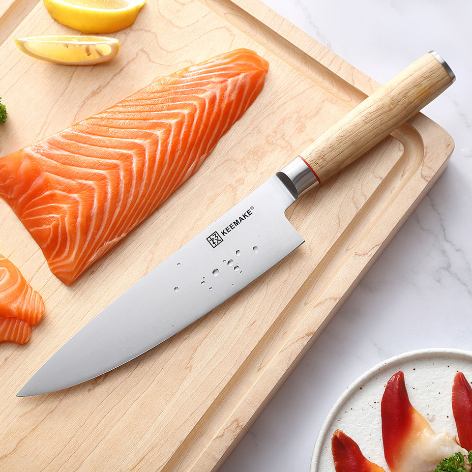 Couteau de chef Chêne Clair — 20,3 cm — détail et mise en situation