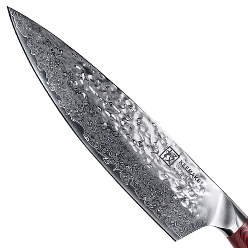 Couteau de chef Rouge Minéral — 20,3 cm — détail et mise en situation