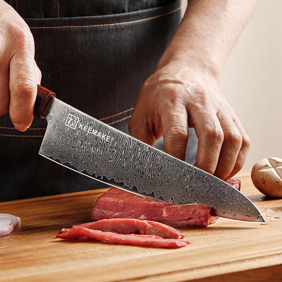 Couteau de chef Ébène Facetté — 20,3 cm — détail et mise en situation