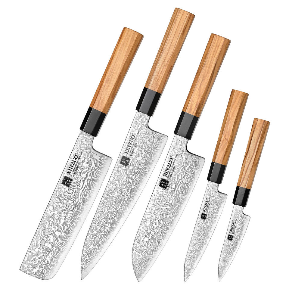 Coffret Olivette — 5 couteaux Damas — contenu complet