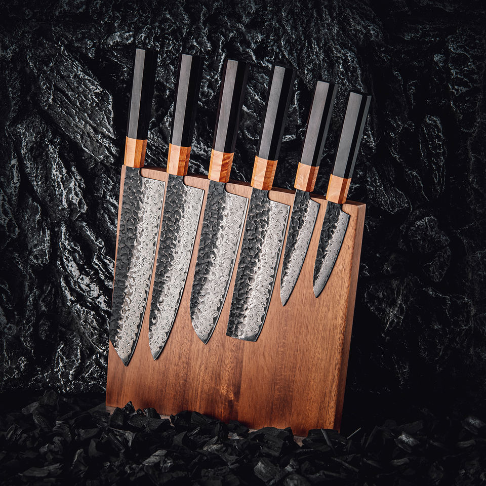 Coffret Ébène — 6 couteaux Damas