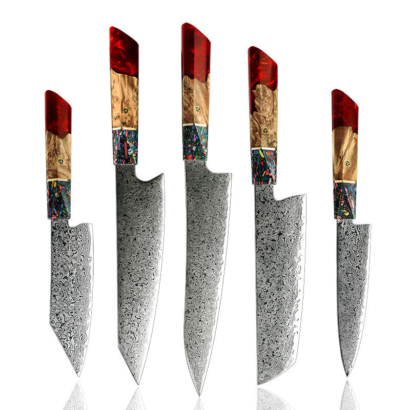 Flamme — 5 couteaux Damas et coffret