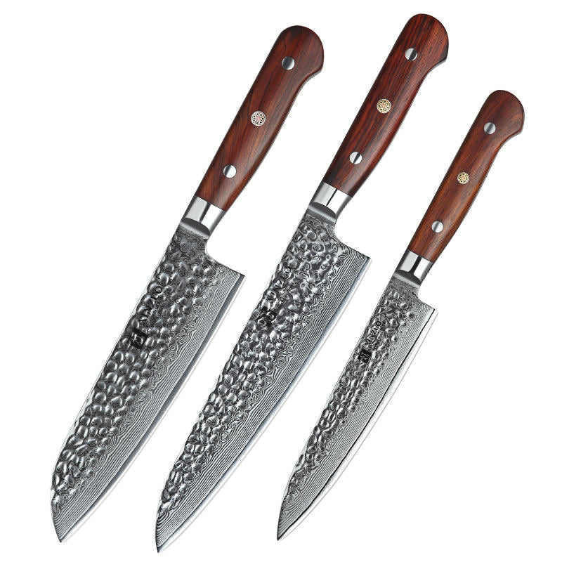 Trio Racine — 3 couteaux Damas — contenu complet