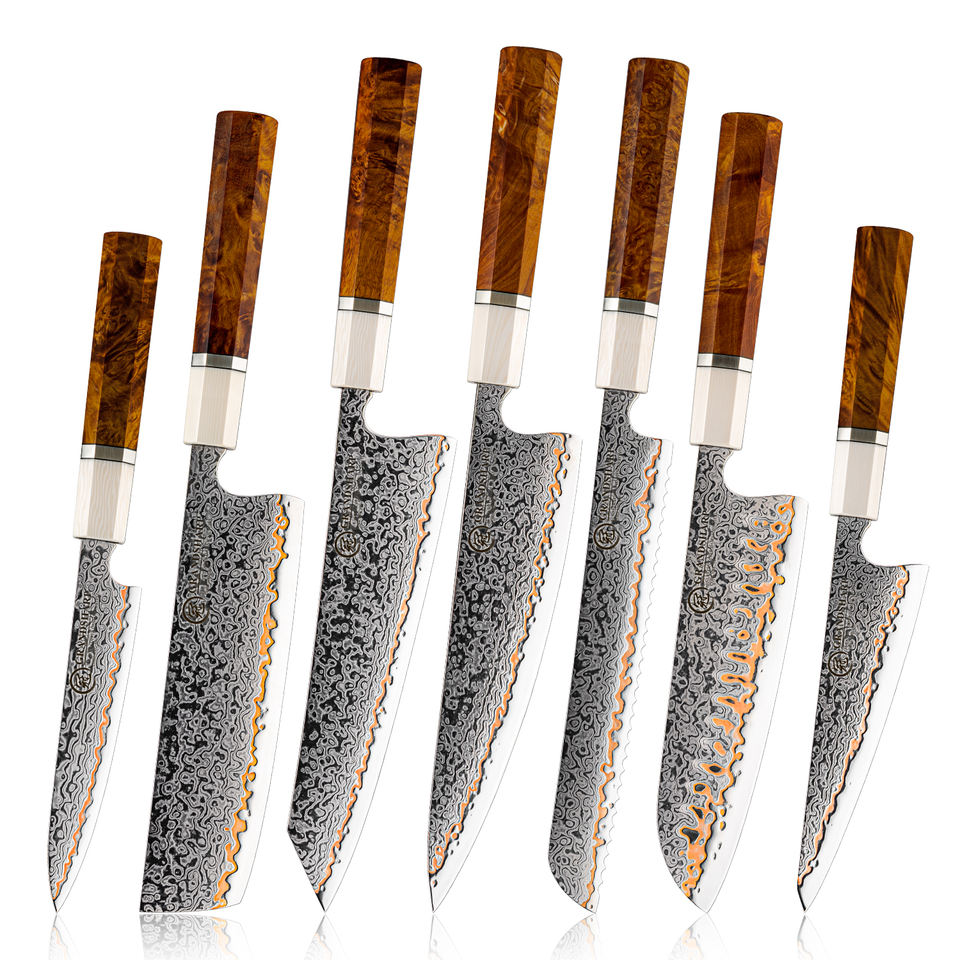 Bois Lumière — 7 couteaux Damas et coffret
