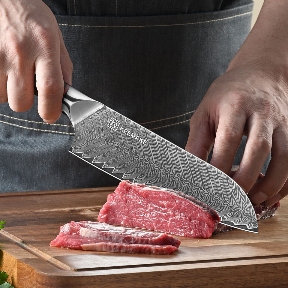 Santoku Olivier Plume — 17,8 cm — détail et mise en situation