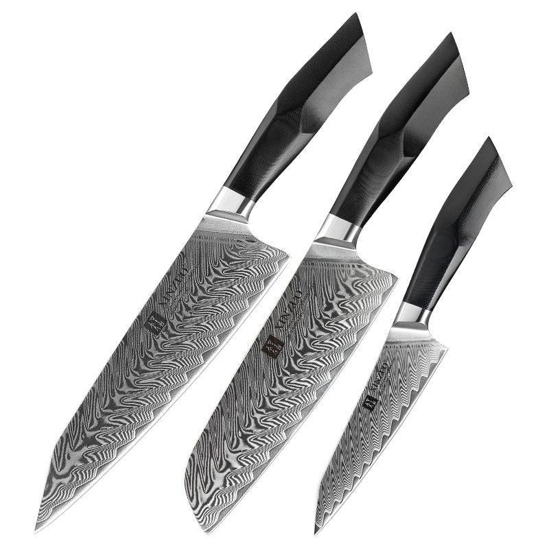 Trio Basalte — 3 couteaux Damas — contenu complet
