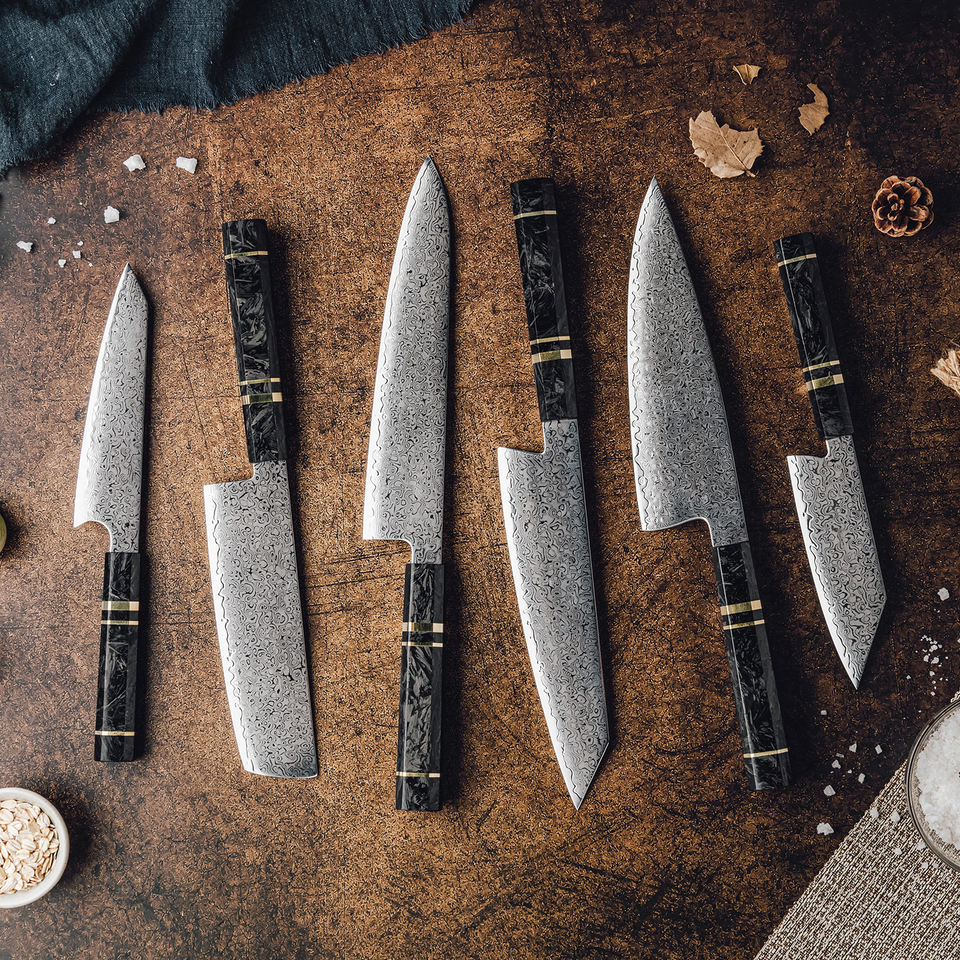 Carbone Ligne — 6 couteaux Damas