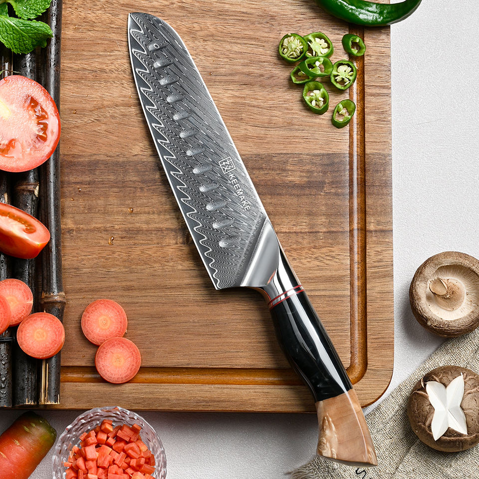 Santoku Obsidienne — 17,8 cm — détail et mise en situation