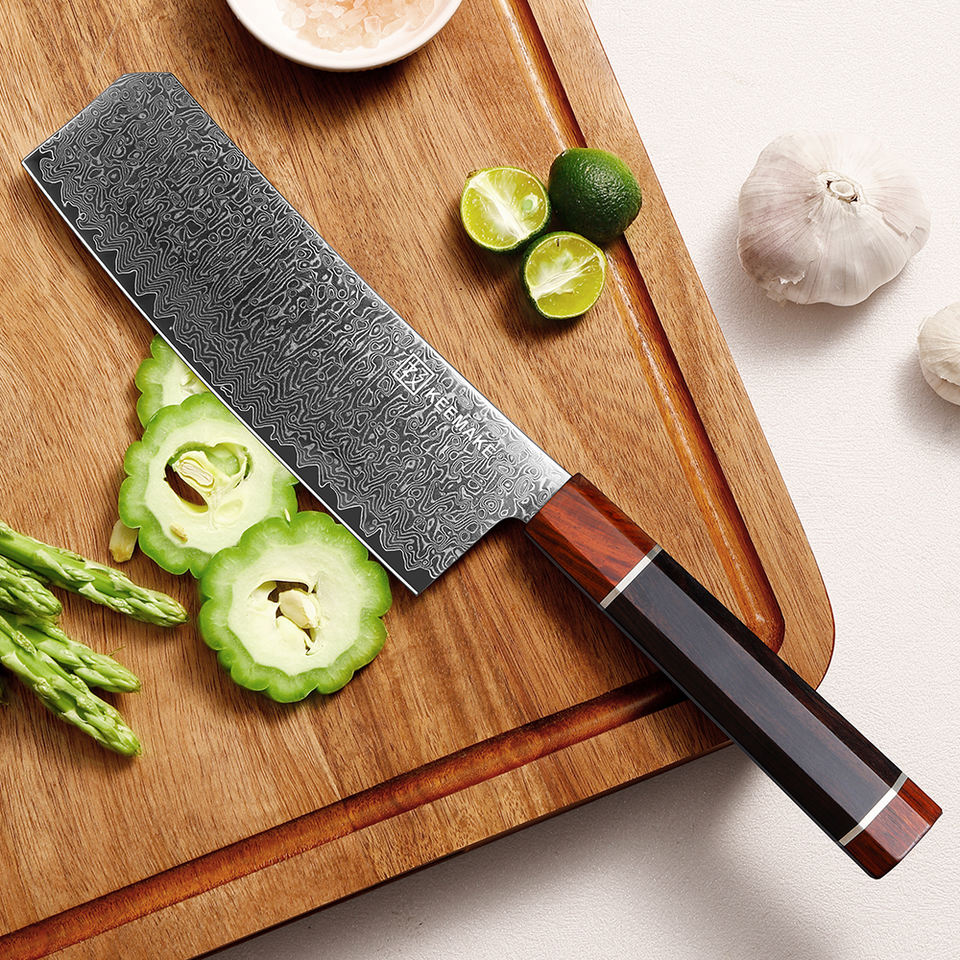 Nakiri Ébène Facetté — 17,8 cm — détail et mise en situation
