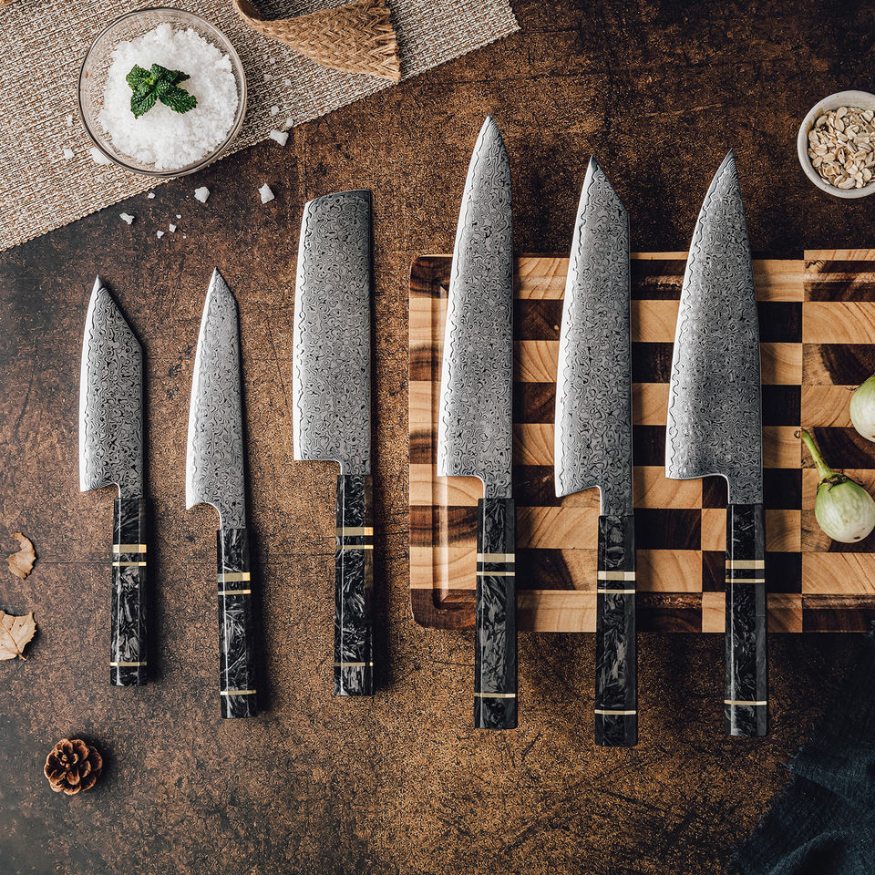 Carbone Ligne — 6 couteaux Damas