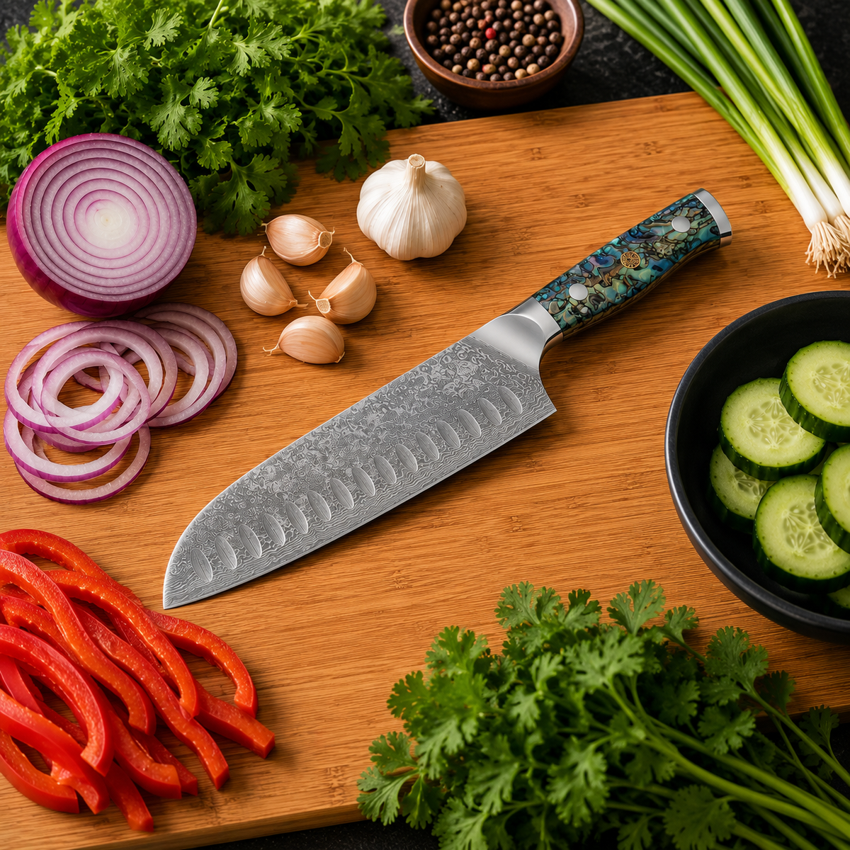 Couteau Santoku Japonais en acier - Série Shinju — vue 3