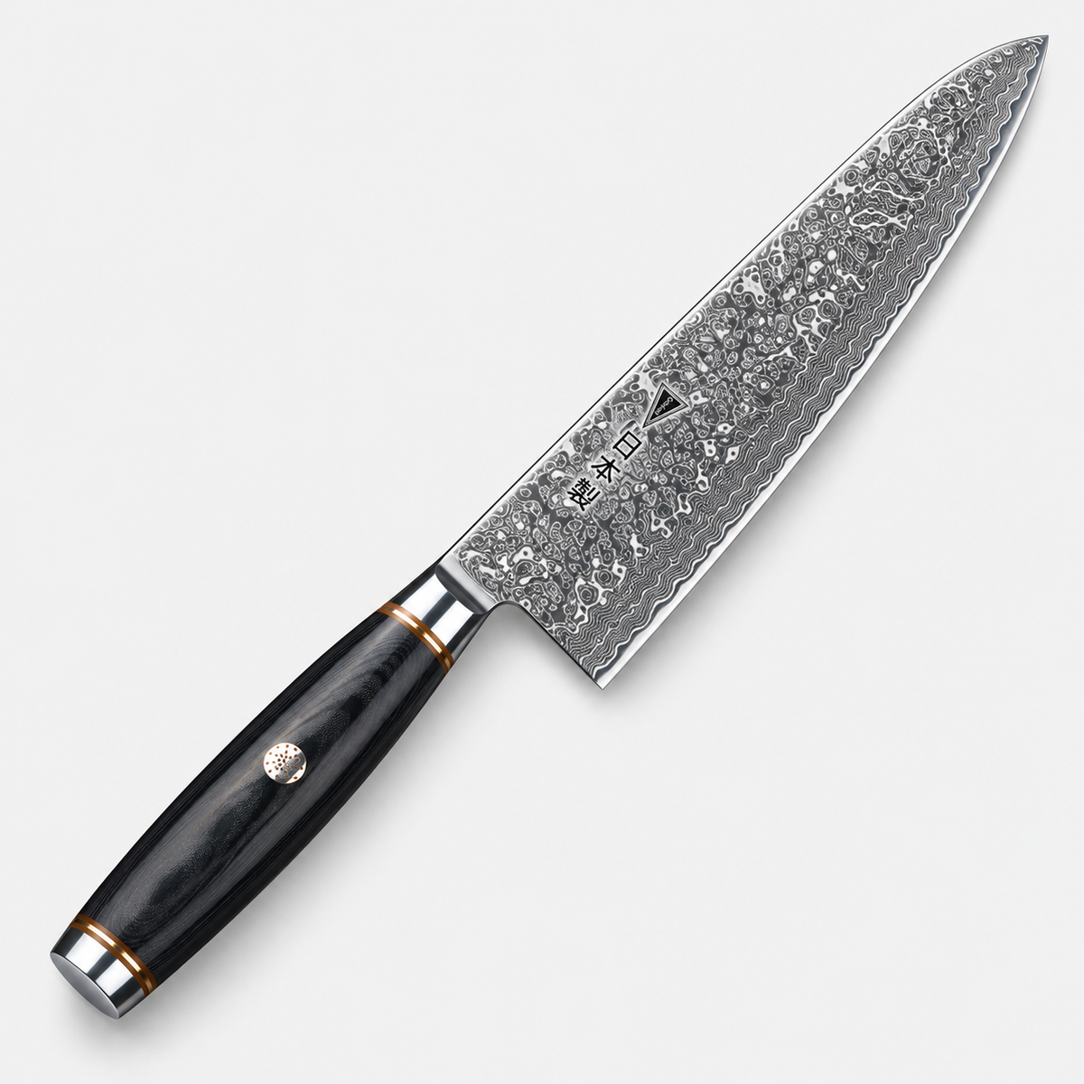 Couteau de chef Damas Obscur — 20,3 cm — vue sur fond gris