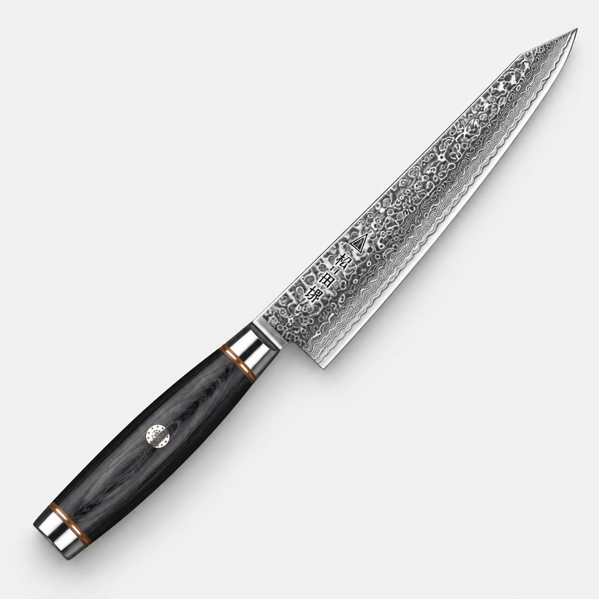 Couteau à trancher Damas Obscur — 20,3 cm — vue sur fond gris