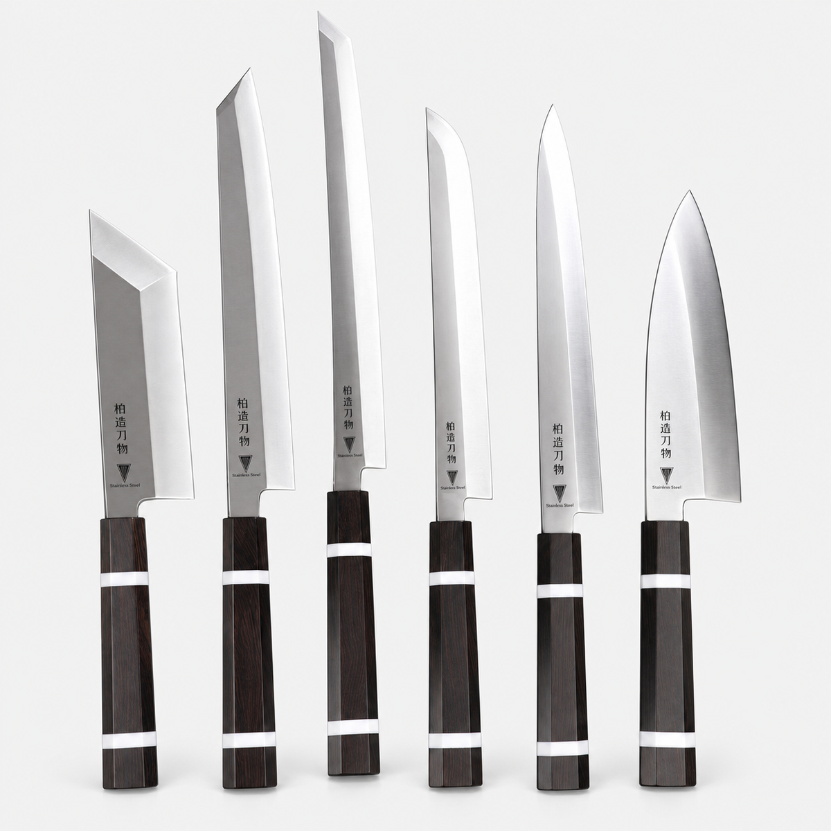 Ensemble de couteaux Ébène Sashimi — 6 couteaux — vue sur fond gris