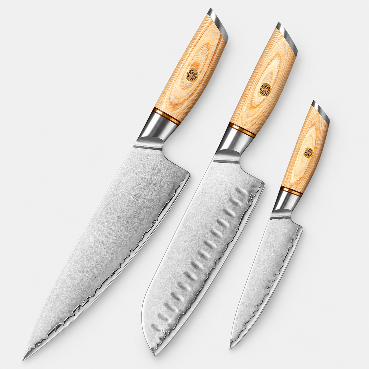 Trio Aubier — 3 couteaux — fond gris