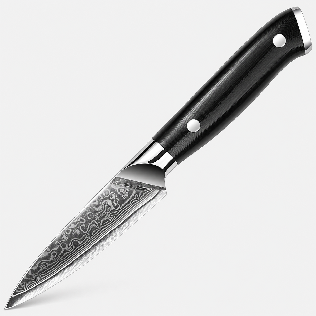 Couteau d’office Noir Riveté — 8,9 cm — vue sur fond gris