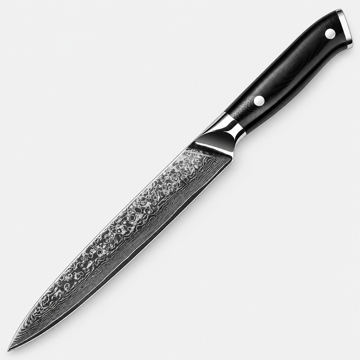 Couteau à trancher Noir Riveté — 20,3 cm — vue sur fond gris