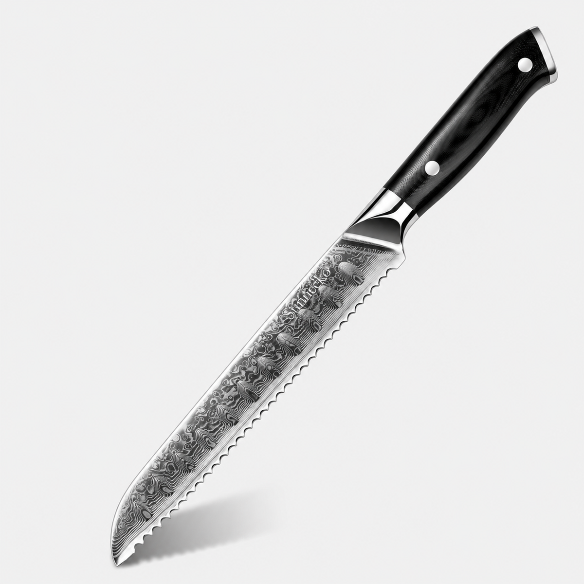 Couteau à pain Noir Riveté — 20,3 cm — fond gris