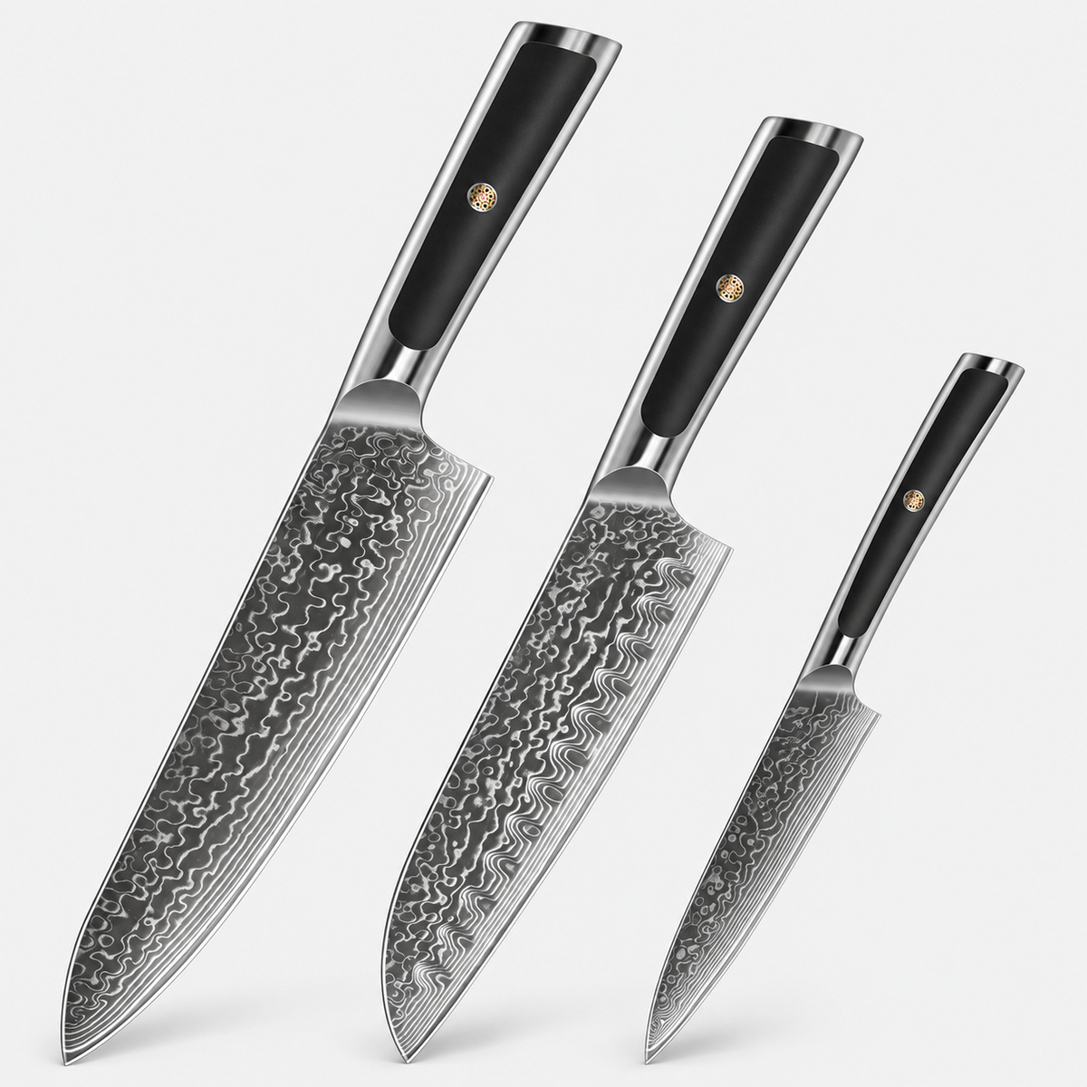 Coffret Graphite — 3 couteaux — vue sur fond gris