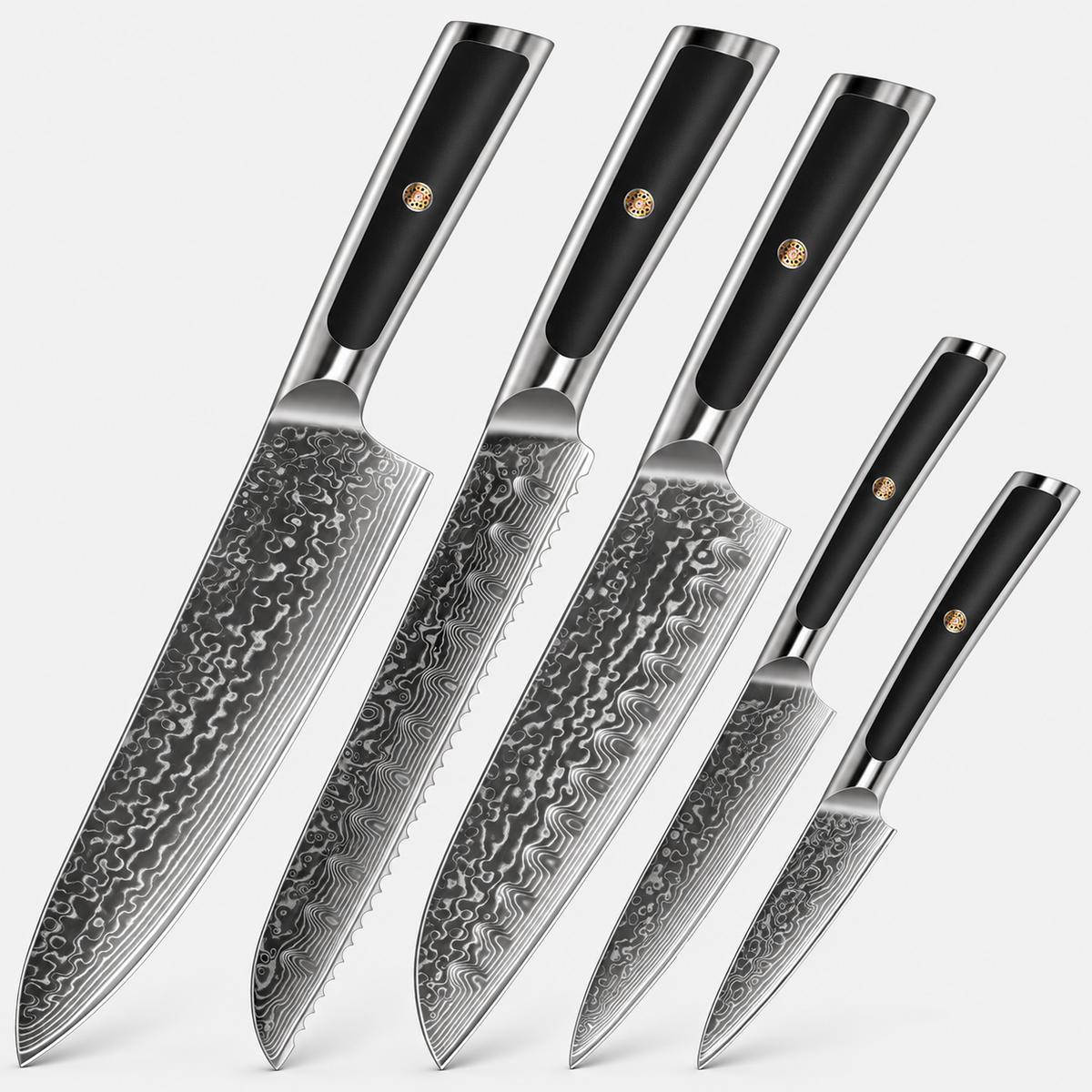 Coffret Graphite — 5 couteaux — vue sur fond gris