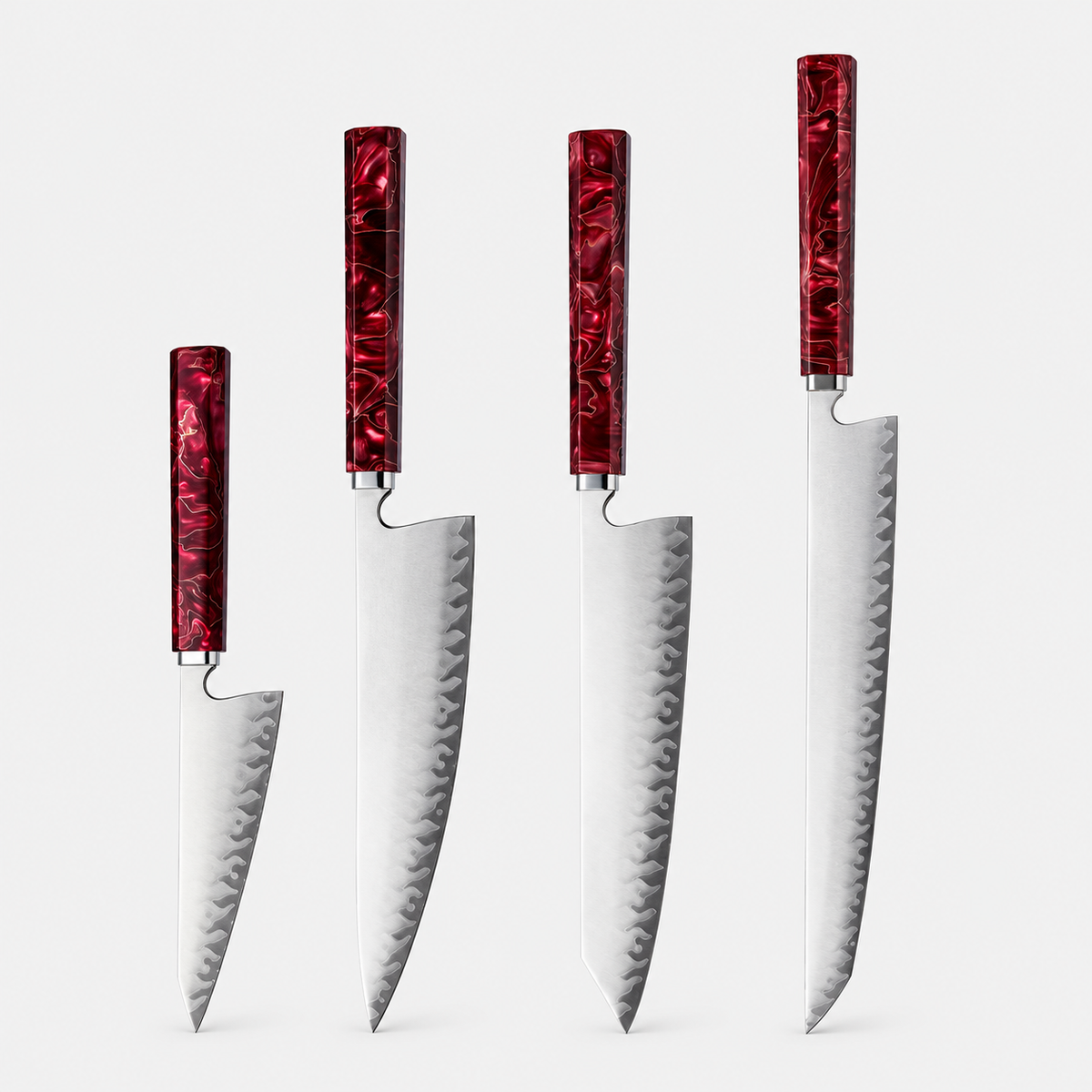 Cuivre Rouge — 4 couteaux à manches résine — vue complète sur fond gris