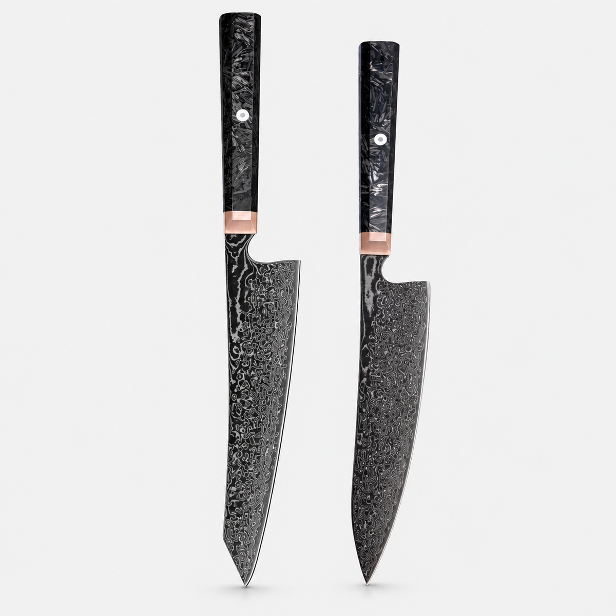 Carbone Cuivré — 5 couteaux Damas et coffret