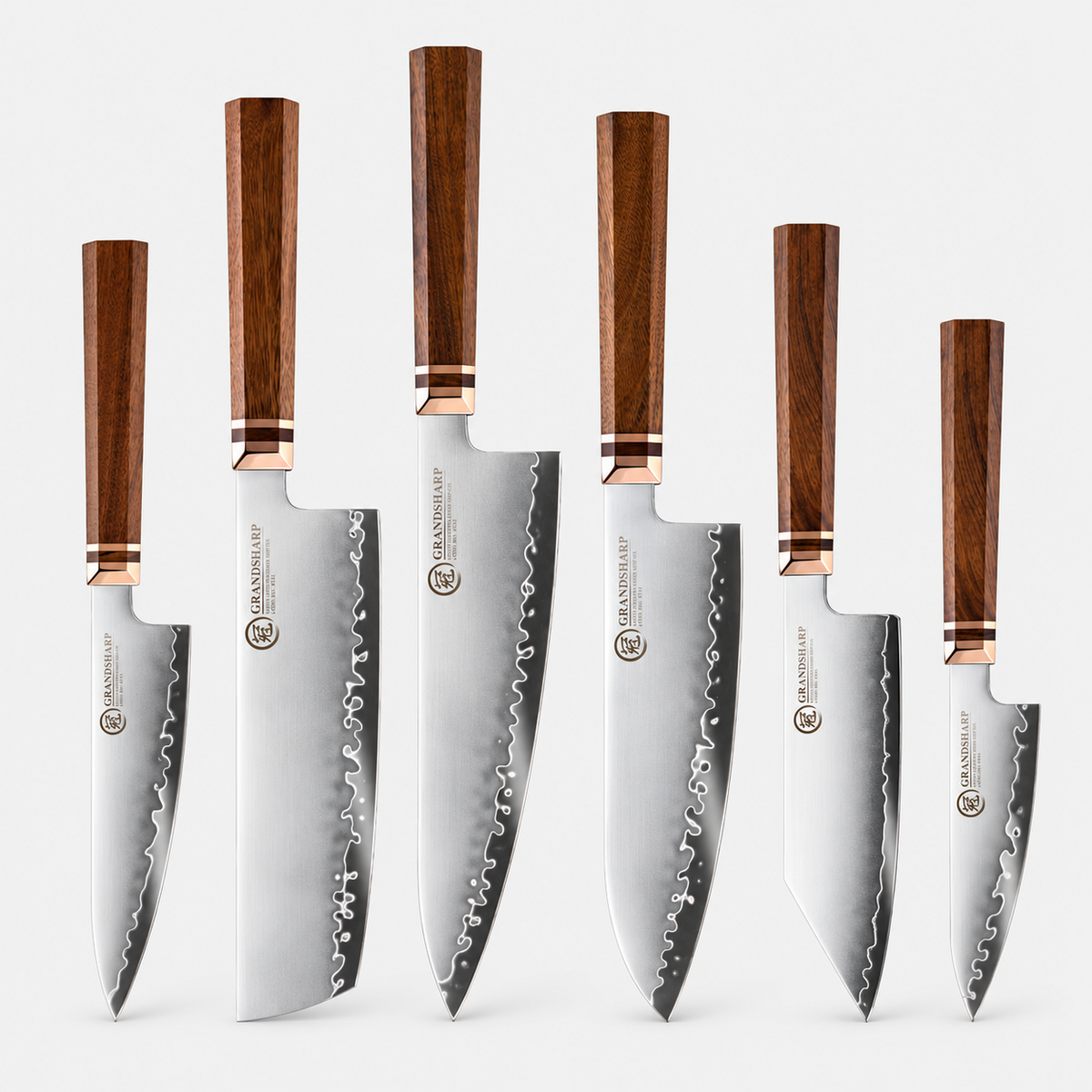Sylvestre Sélection — 6 couteaux et coffret en bois — vue complète sur fond gris