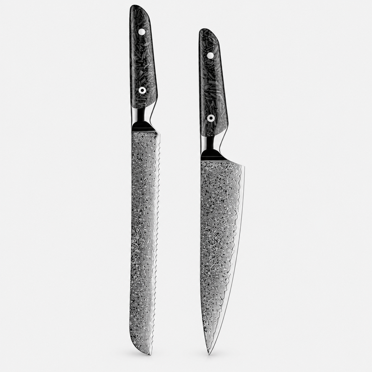 Carbone Intégral — 7 couteaux Damas et coffret