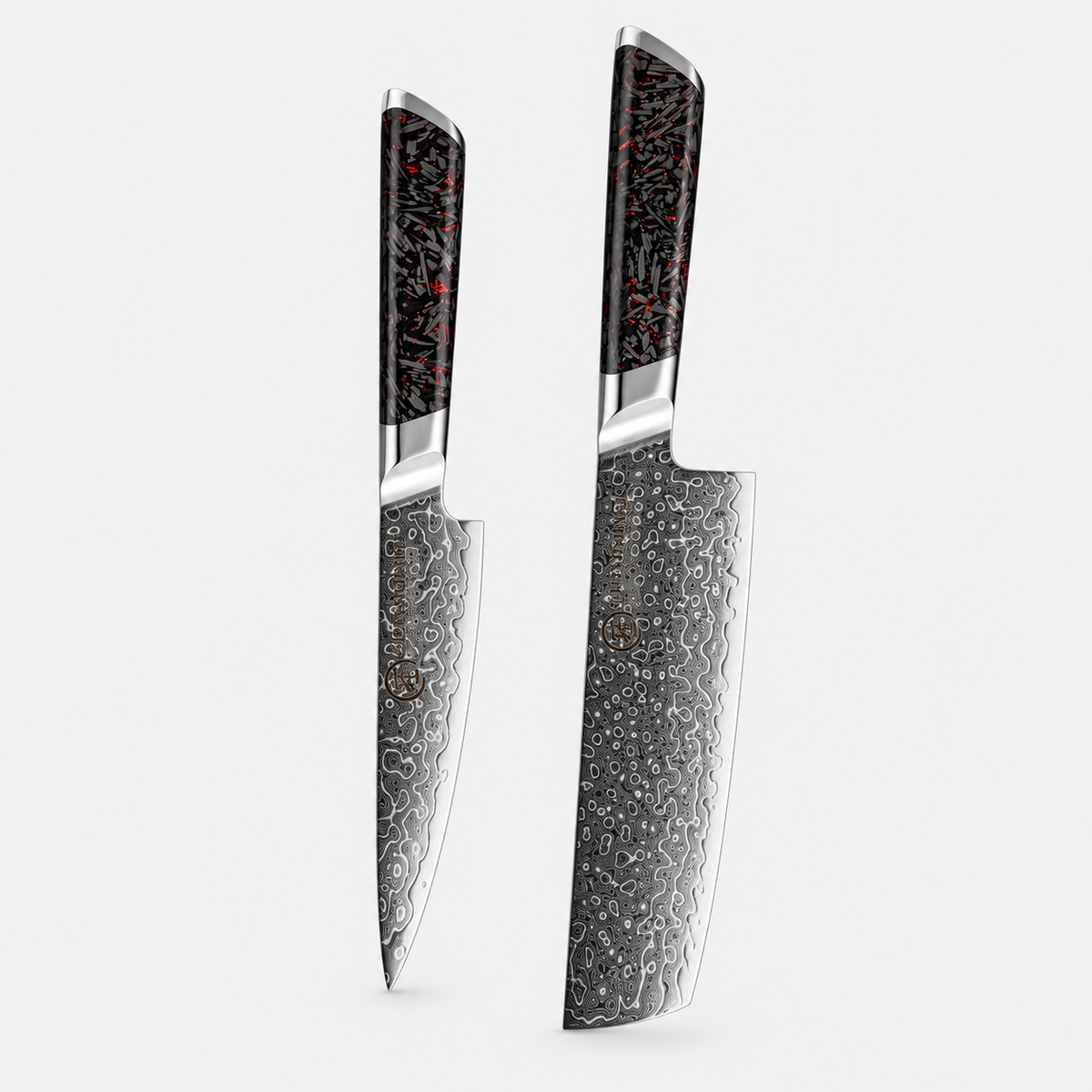 Carbone Tracé — 5 couteaux Damas et coffret