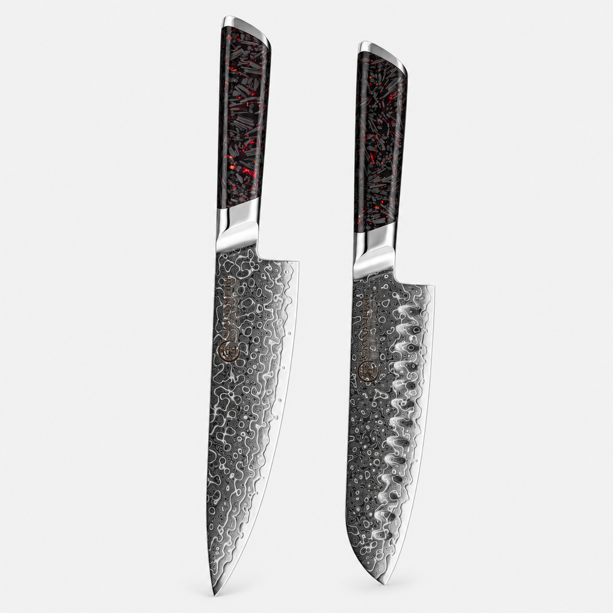 Carbone Tracé — 5 couteaux Damas et coffret